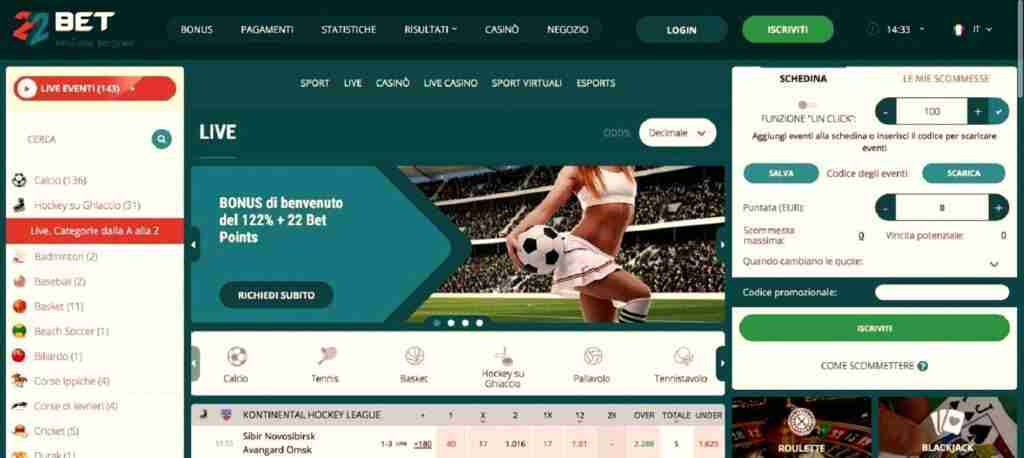 22bet homepage