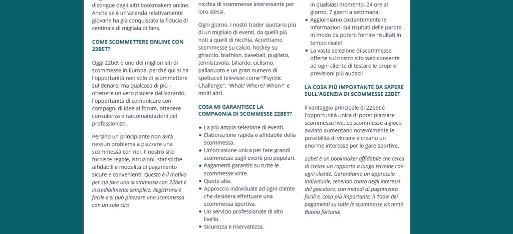 Scommesse sportive online 22Bet