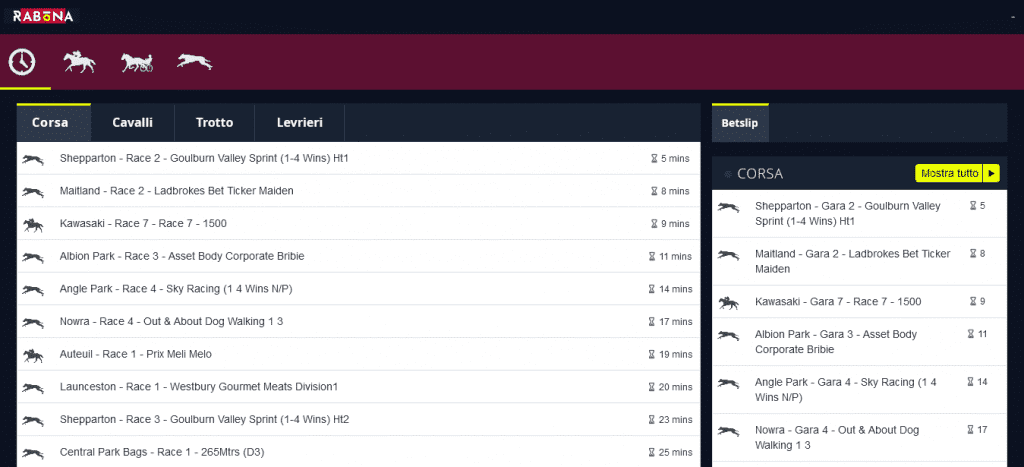 Scommesse Ippica Rabona bookmakers