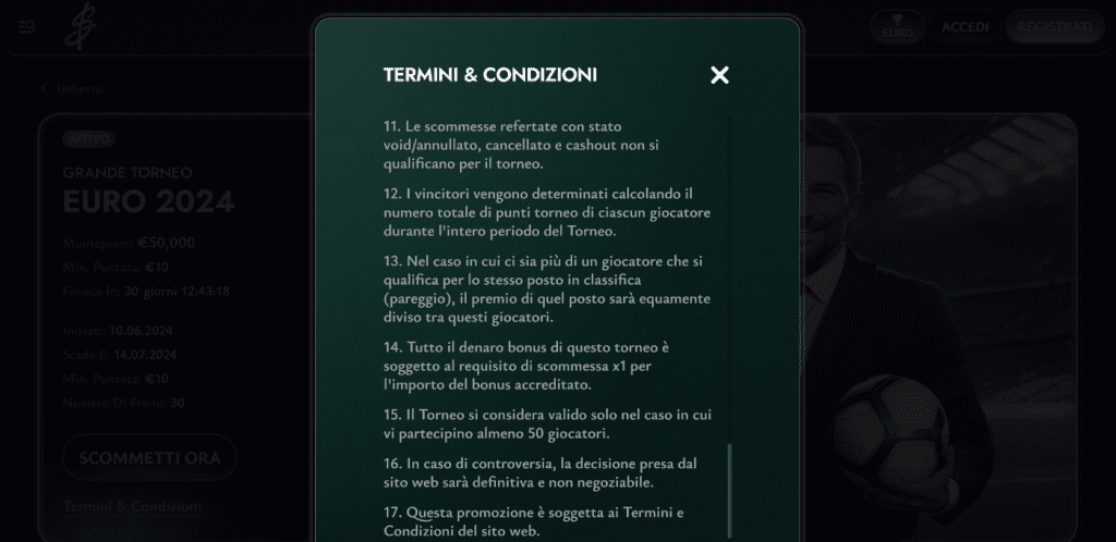 Termini e condizioni Bonus Cashed Scommesse