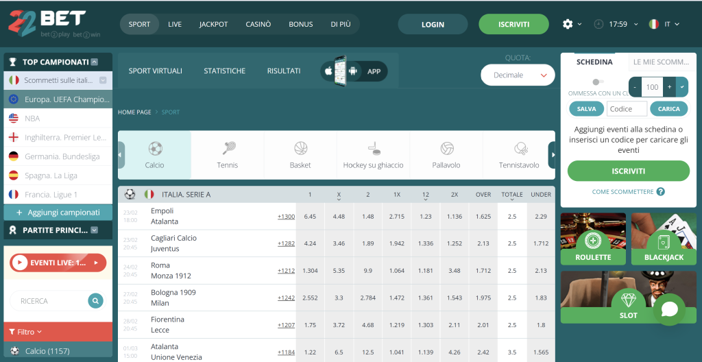 22Bet scommesse non AAMS
